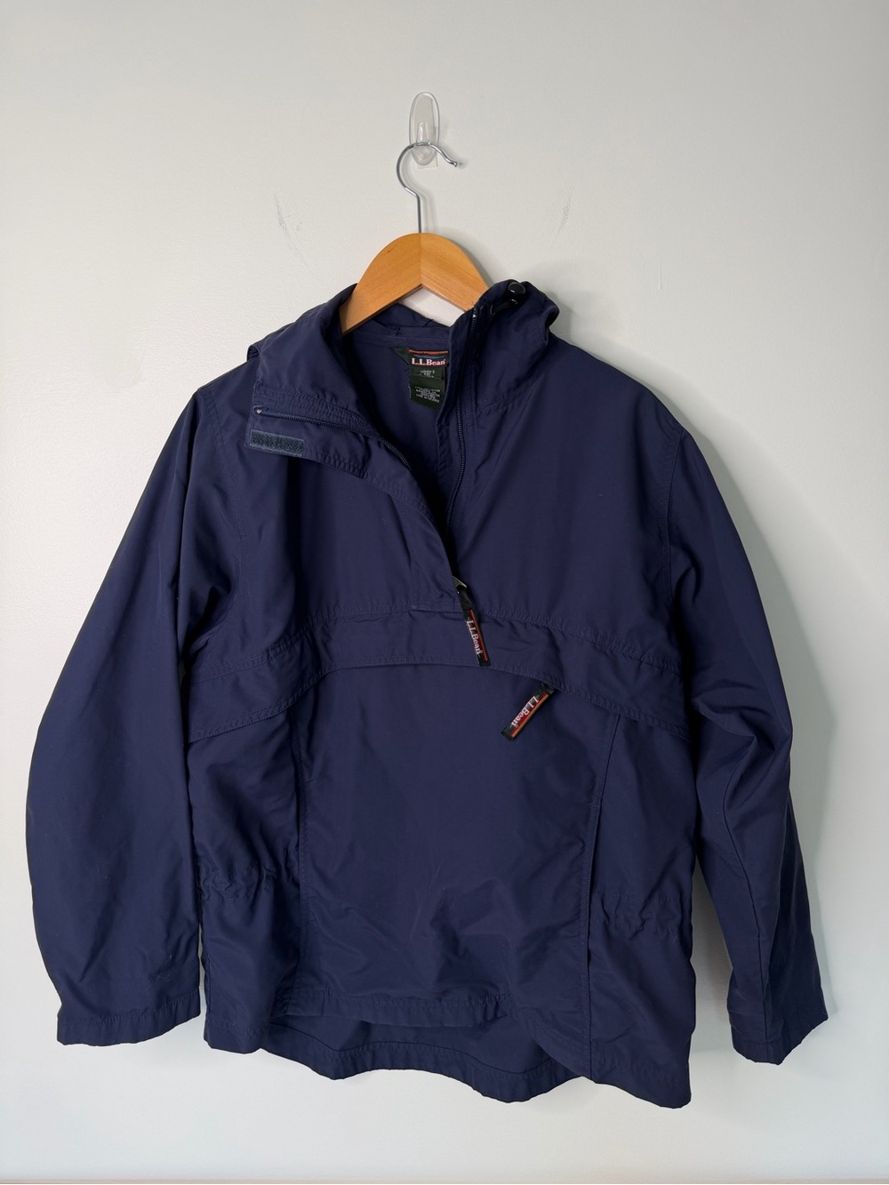 VTG L.L.Bean Women’s S Navy Blue Anorak Pullover Wind Rain Hooded Jacket Hike
